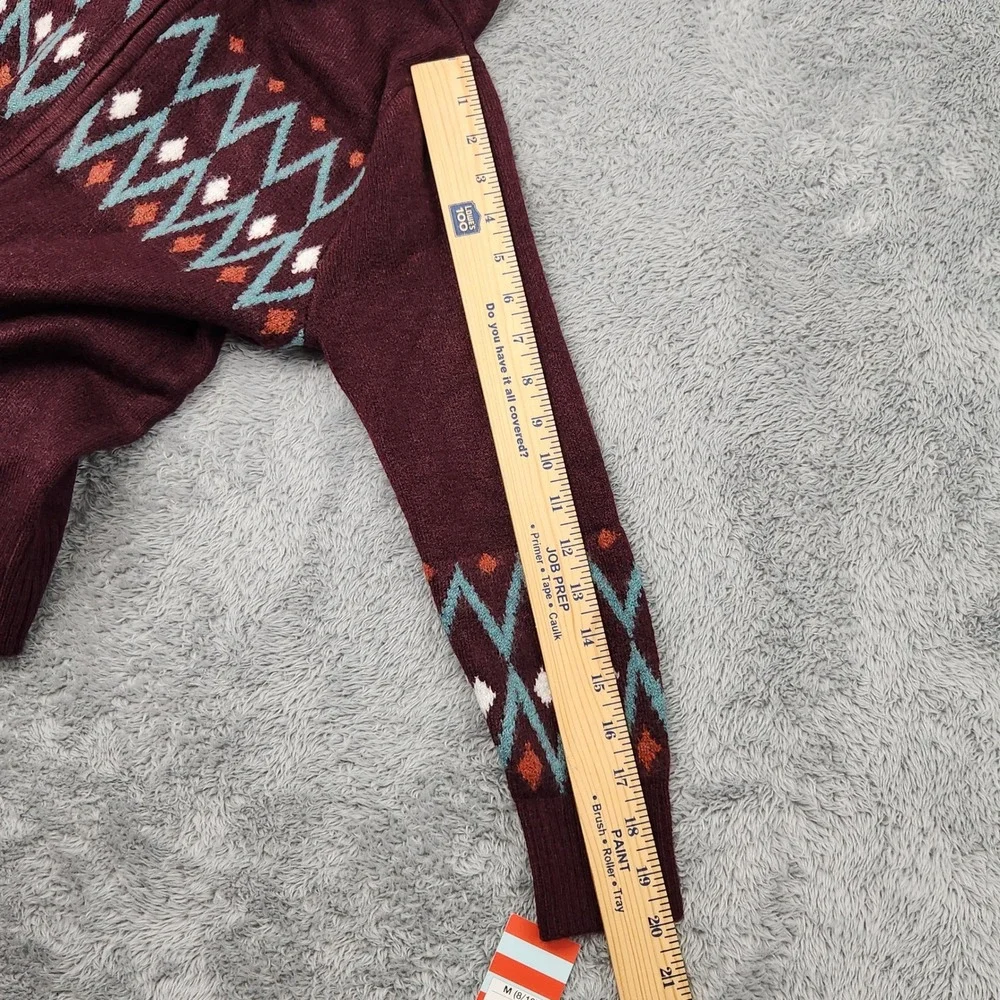 Cat & Jack Sweater Kids M 8/10 Burgundy Full Zip Hooded Fair Isle Geometric Knit